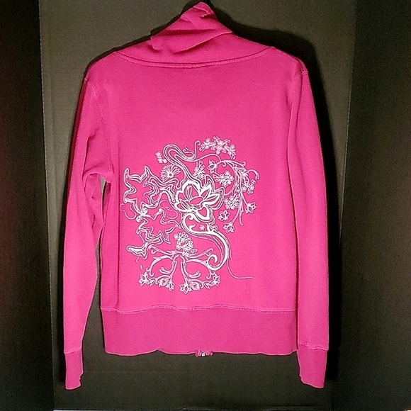 Adidas Magenta/Pink Graphic Zip Up Cowl Neck Sweater - Size Medium - Picture 6 of 6